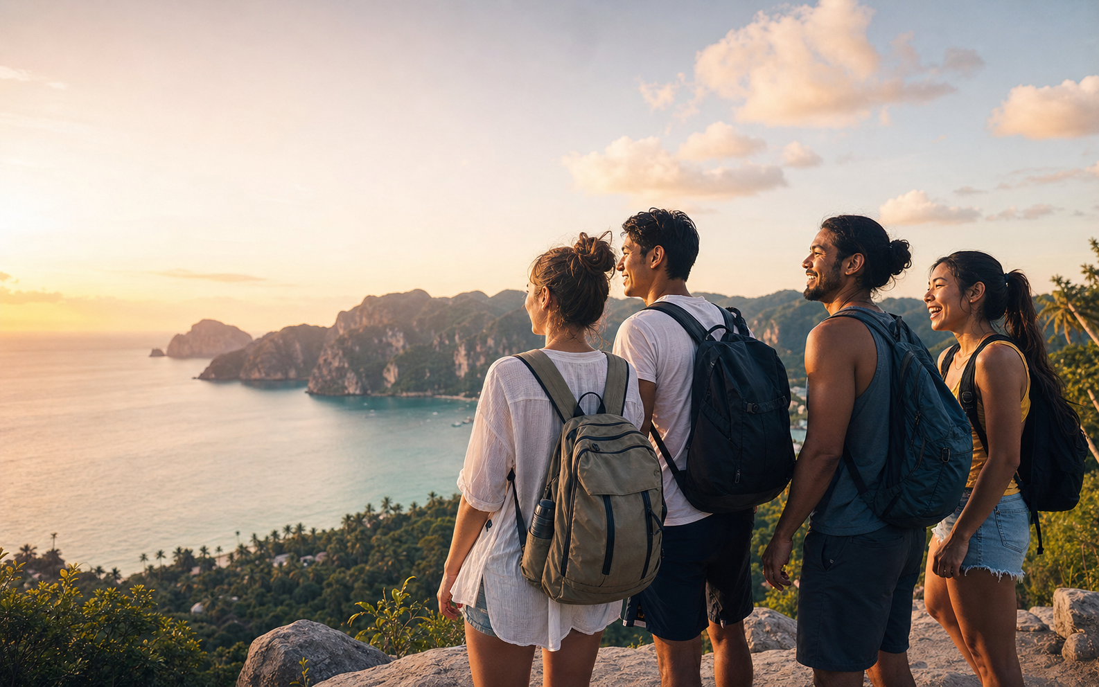 Travelers enjoying a mountain journey together